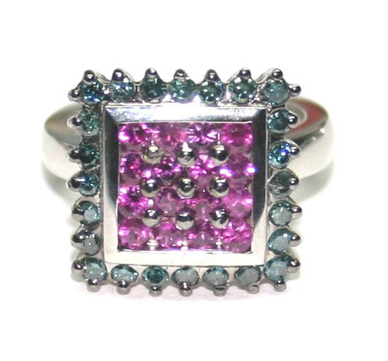 2.70 CT BLUE DIAMOND & RUBY 18KT GOLD RING 14.60 