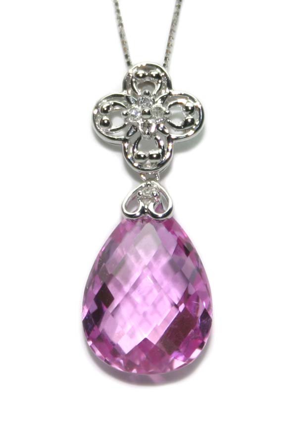 8.CT DIA & PINK TOPAZ GOLD PENDANT.