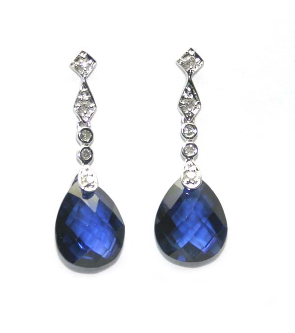 7,CT DIAMOND & LAB SAPPHIRE 10K GOLD EARRINGS.