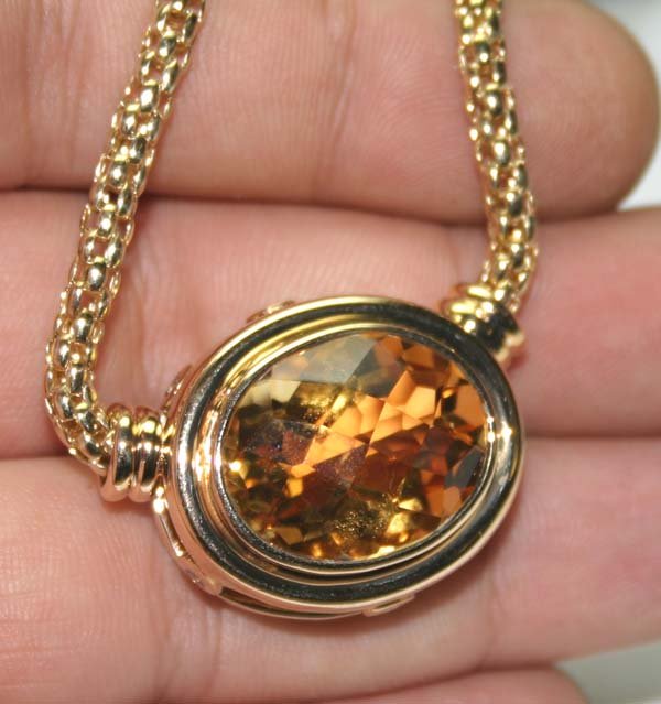 30,CT CITRIN & DIAMOND 28.70 GR 14K GOLD PENDANT 