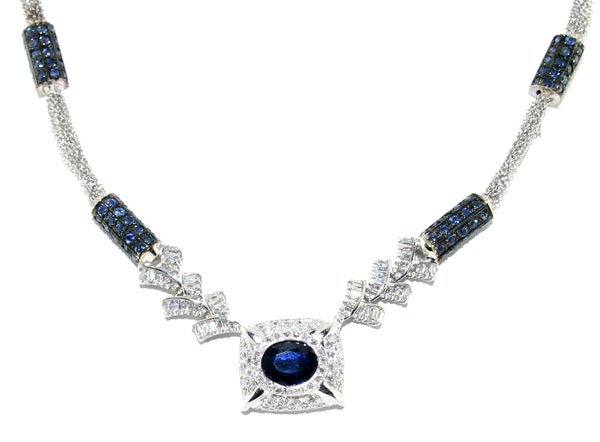 11 CT DIAMOND & SAPPHIRE 32.40 GR 14KT GOLD NECKL