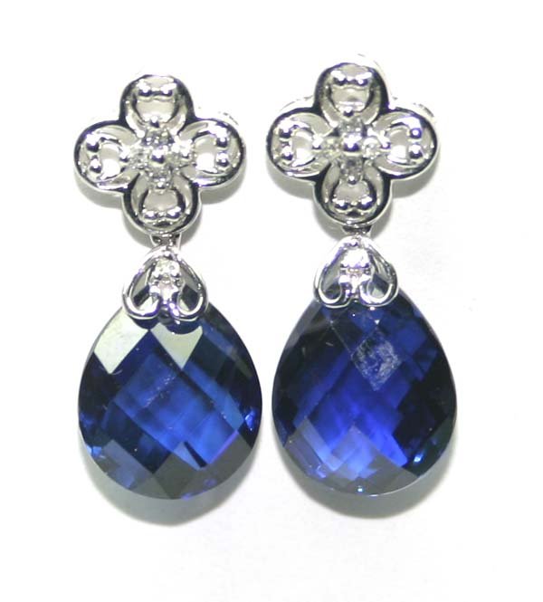 7.CT DIA & LAB SAPPH GOLD (TITANIC )EARRINGS.