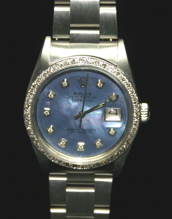 MAN'S ROLEX DIAMOND DIAL & BEZEL SS DATE WATCH .