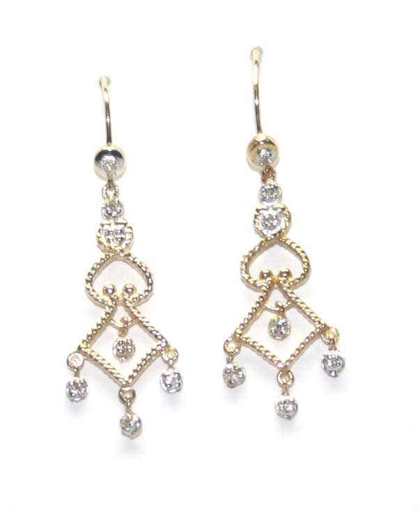 0.10 CT DIA CHANDELIER EARRINGS 14K GOLD .