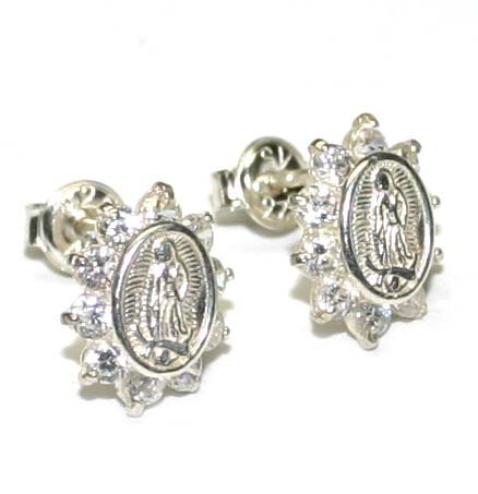 LAB W,SAPPH .925 SILVER POST EARRINGS.