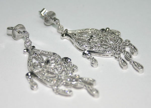 1,CT DIAMOND CHANDELIER 14 KT GOLD EARRINGS 7.6 - 2