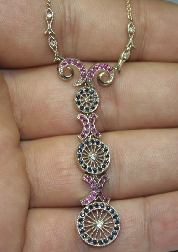2,CT BLACK & WHATE DIAMOND & RUBY 14K GOLD NECKLA