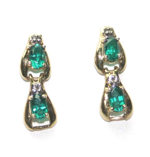 1,CT DIAMOND & LAB EMERALD 10K GOLD POST EARRINGS