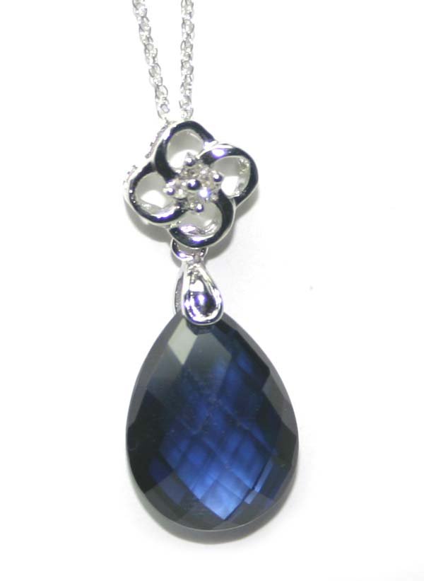 DIAMOND & LAB BORLITE SAPPHIRE GOLD PENDANT.