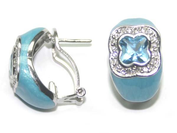 1.50 CT B,TOPAZ & LAB WHITE SAPP SILV EARRINGS. - 2