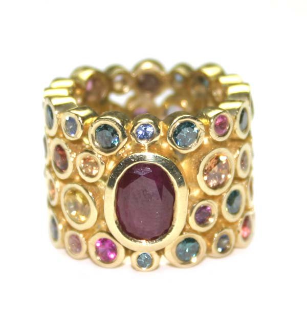 10,CT MULTI COLOR GEM 18K GOLD RING 25 GR .