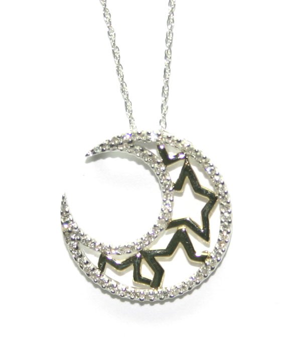 0.25 CT DIAMOND 2-TONE GOLD MOON PENDANT .