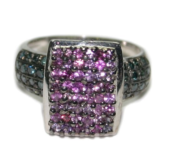 3,CT BLUE DIAMOND & RUBY 18KT GOLD RING .