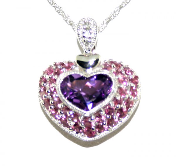 3, CT DIAMOND AMETHYST & PINK TOURMALINE 10K GOLD