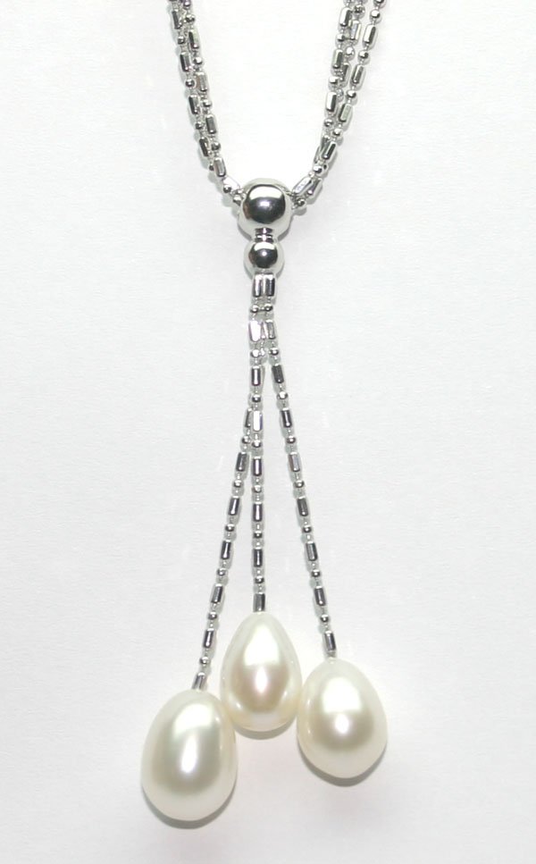 11mm NATURAL WHITE PEARL DROP SILVER NECKLACE.