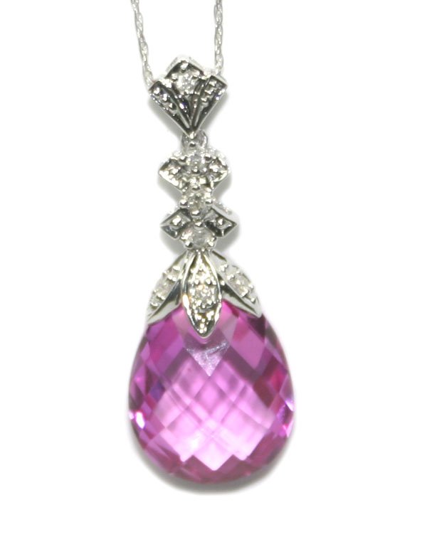 9,CT DIAMOND & PINK TOPAZ GOLD PENDANT .