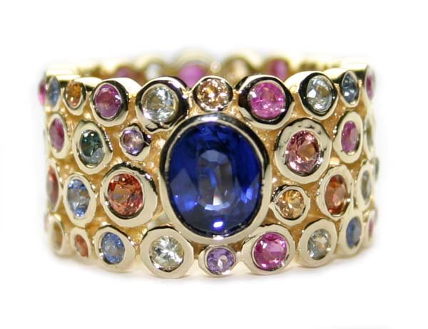 8 CT BLUE DIA & MULTI COLOR GEM 18K 12 GR RING .