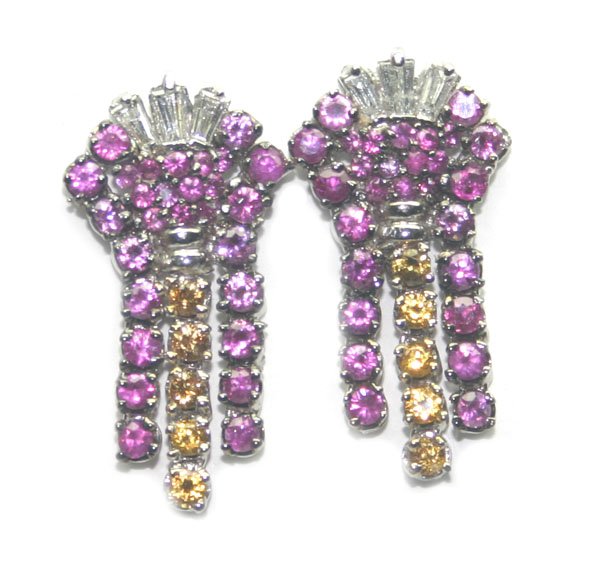 4 CT DIAM , TOURMALINE & Y,SAPPHIRE GOLD EARRING