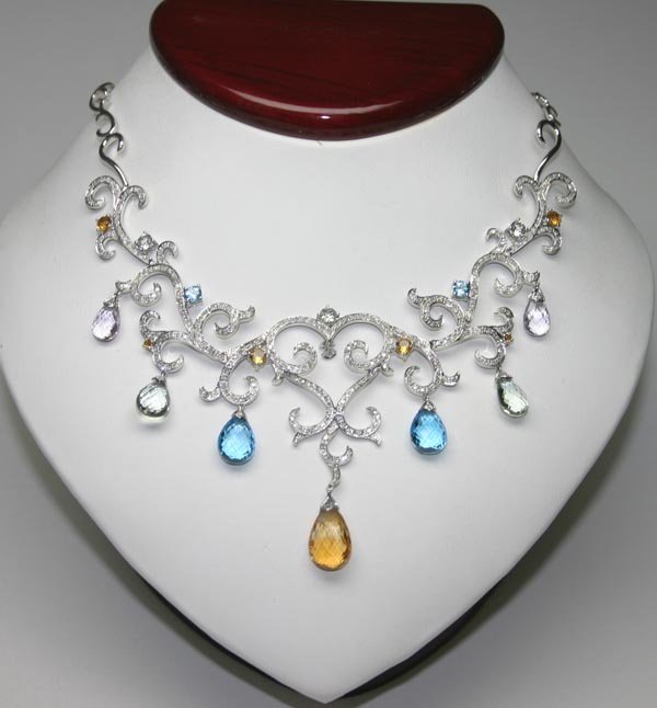 32.10 CT DIAMOND & MULTI COLOR GEM 14K GOLD NECKL