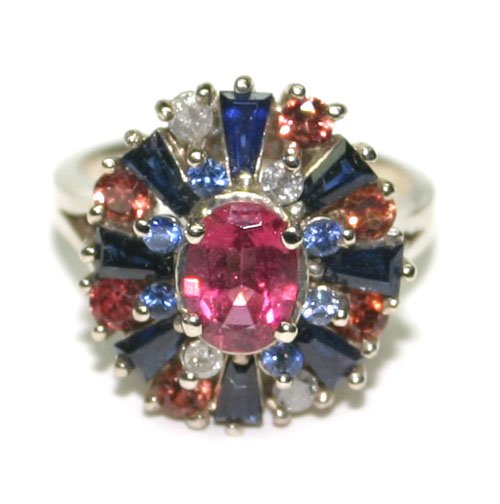 4,CT MULTI COLOR GEM 14KT GOLD RING .