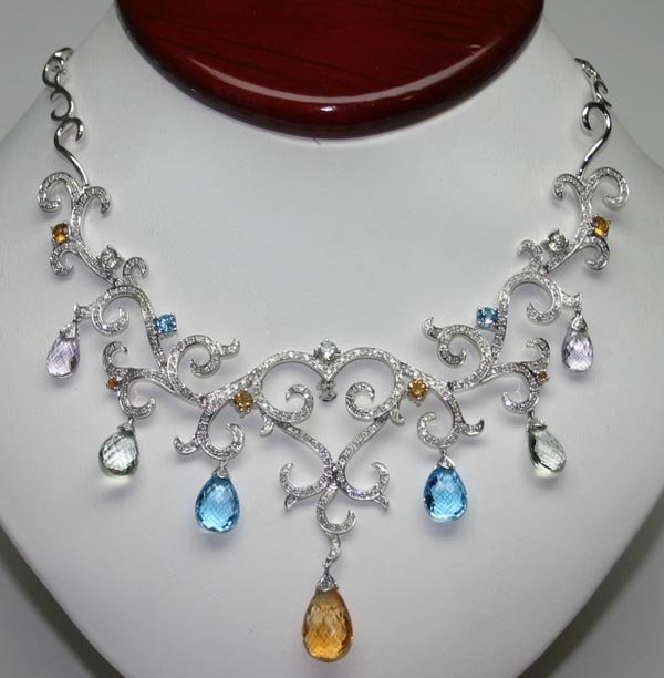 32.10 CT DIAMOND & MULTI COLOR GEM 14K GOLD NECKL