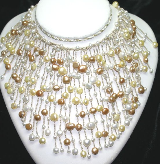 4 TO 9 mm MULTI COLOR NATURAL PEARLS NECKLACE .