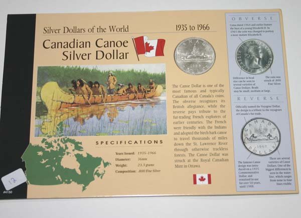 CANADIAN CANOE SILVER DOLLAR 1965 .