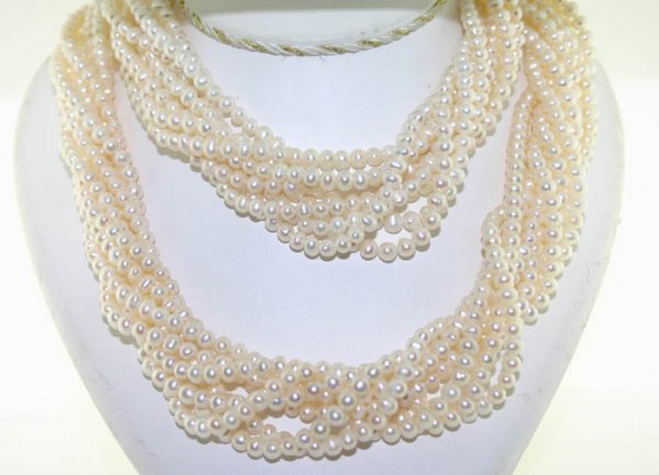 8 STRAND 5 mm NATURAL PEARLS NECKLACE 50'' INCHES