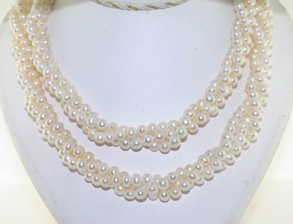 3 STRAND 6 mm NATURAL PEARLS NECKLACE 50'' INCHES