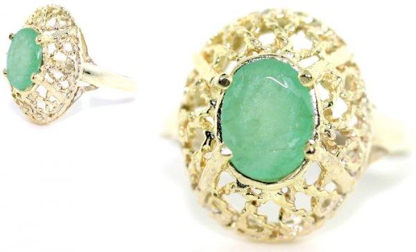GENUINE 1 CT COLUMBIAN EMERALD SILVER RING .