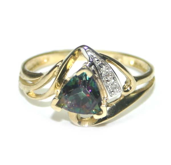 0.75 CT MYSTIC TOPAZ & DIAMOND 10K GOLD RING .