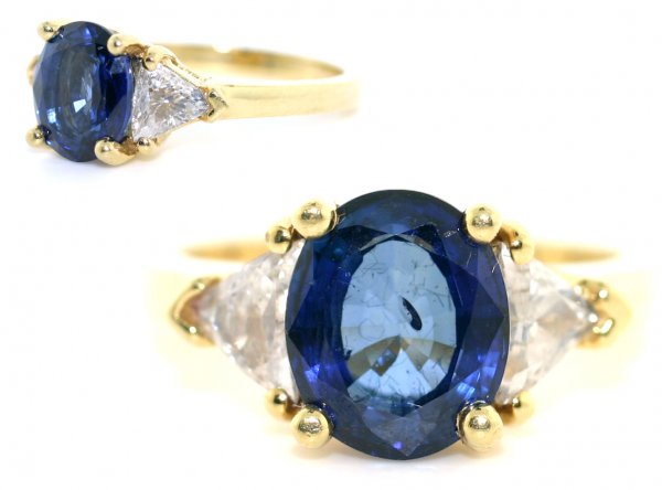 3, CT DIAMOND & SAPPHIRE 18K GOLD RING .
