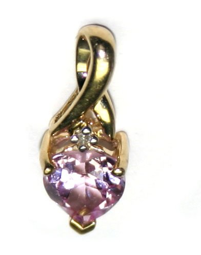 DIAMOND & PINK TOPAZ 10KT GOLD PENDANT .
