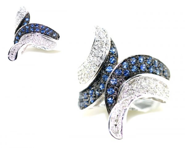 1.75 CT DIAMOND & SAPPHIRE 14K GOLD RING . - 2