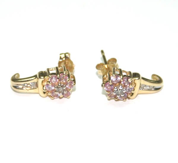 0.80 CT DIAMOND & PINK SAPPHIRE 14K GOLD EARRINGS