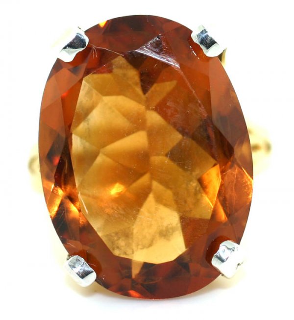 20 CT HONEY CITRINE GOLD PLATED SILV RING .