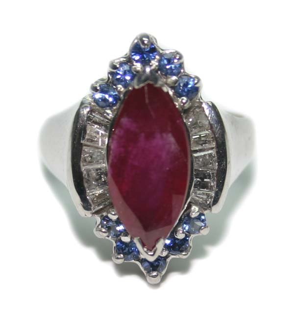 4.CT DIA RUBY & SAPP 8 GR 14K GOLD RING.