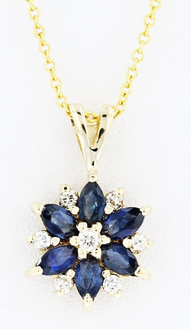 14k yellow gold diamond pendant, Sapphire 0.78CT, DIA (1 of 5)