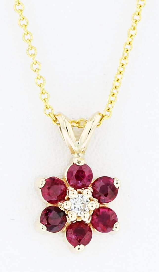 14k yellow gold diamond pendant, Ruby 0.72CT, DIA (1 of 5)