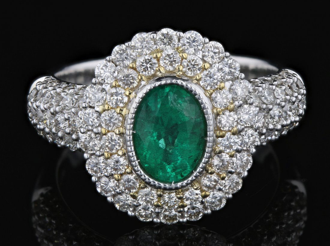 18k white gold diamond ring, Emerald 1.25CT, RND 1.40CT (1 of 4)