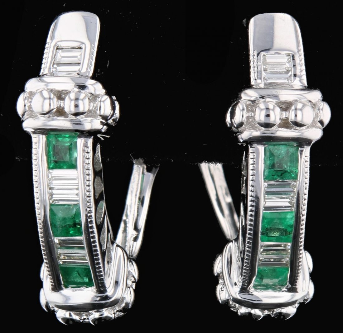 14k Gold, 0.48CT Emerald, 0.32CT Diamond Earrings (1 of 3)