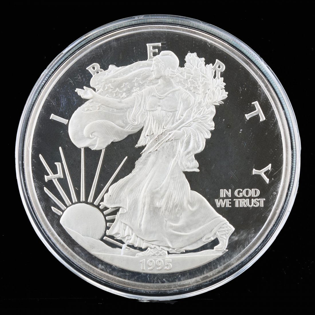 United State of America One Half Pound Fine Silver 1995: One, United State of America One Half Pound Fine Silver 1995 Liberty Coin, Weighing 250.0gr equal to 8.03 Ounces.