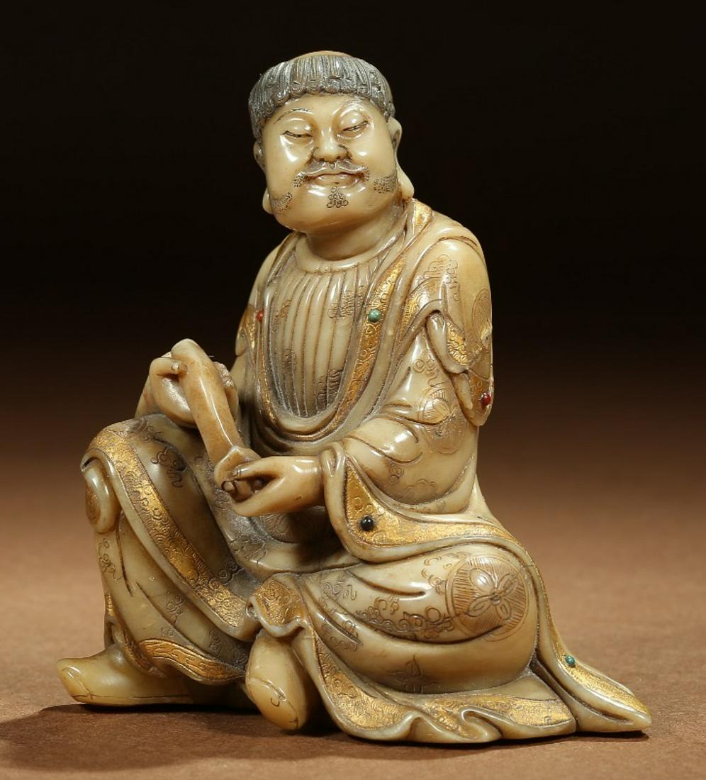 A Soapstone Carved Arhat Buddha Statue