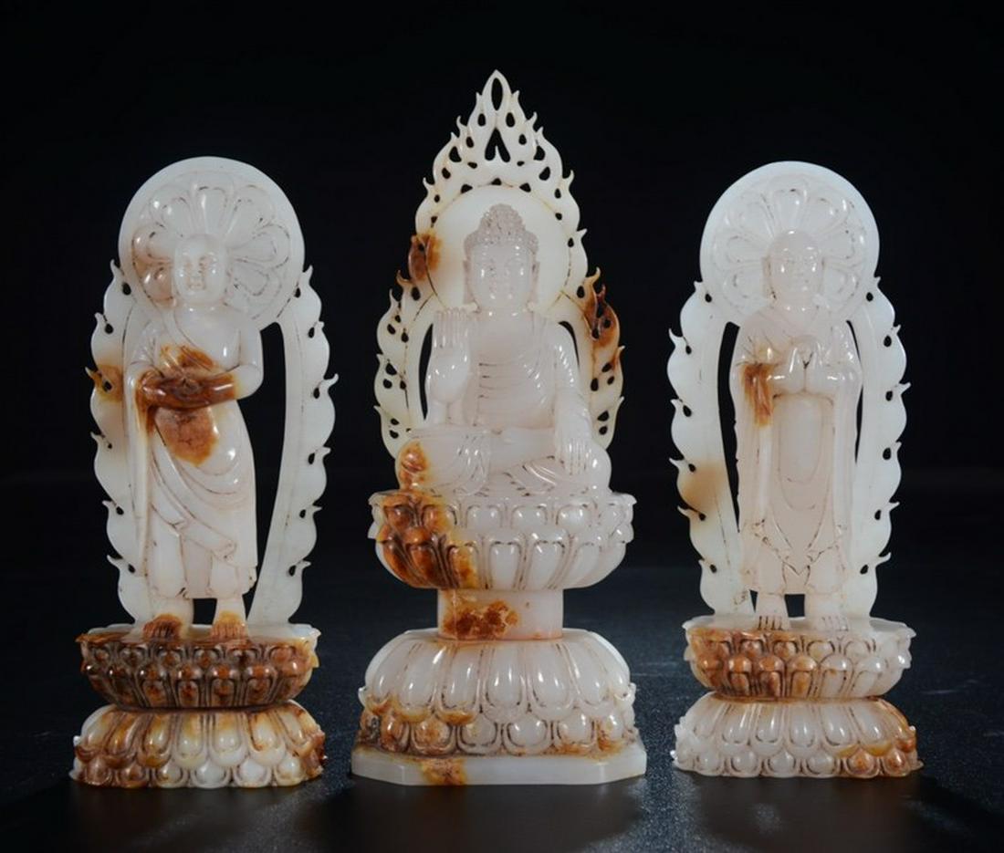 SET OF ANTIQUE JADE BUDDHA STATUE: Dimension 7.2 x 3.8 x 18 cm