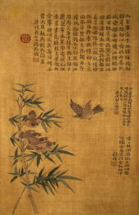 QIANLONG WANG GUXIANG MARK BIRD KESI EMBROIDERY: Length 116 cm / Width 70 cm