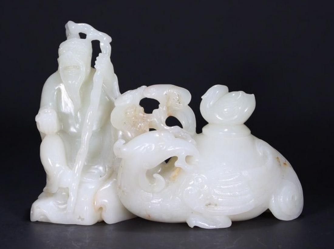 HETIAN JADE CARVED WANGXIZHI STATUE: Dimension 14.5 x 6 x 10 cm