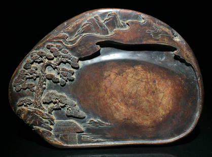 HONGSI STONE CARVED INKSTONE: Dimension 22.5 x 16.2 x 4.1 cm