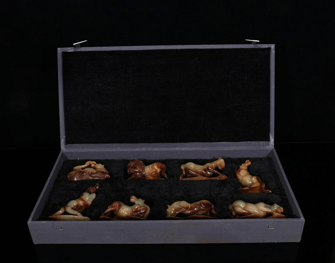 ANTIQUE JADE CARVED HORSES PENDANT SET: Height 7 cm / Width 11.5 cm