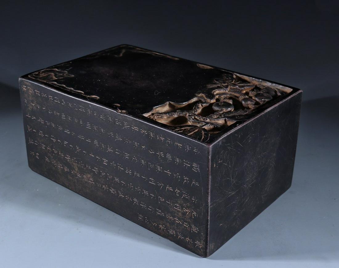 DUAN STONE CARVED INKSTONE: Dimension 10.4 x 22.6 x 14.6 cm