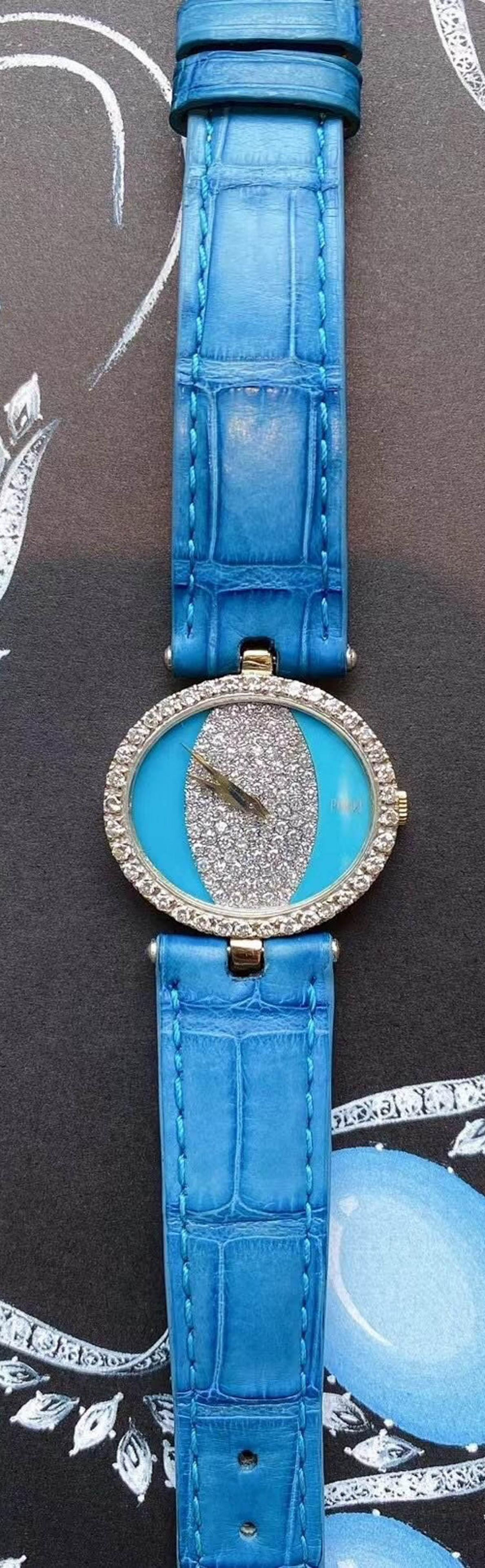 1970S PIAGET SA 18K GOLD DIAMOND&TURQUOISE WATCH: Size.